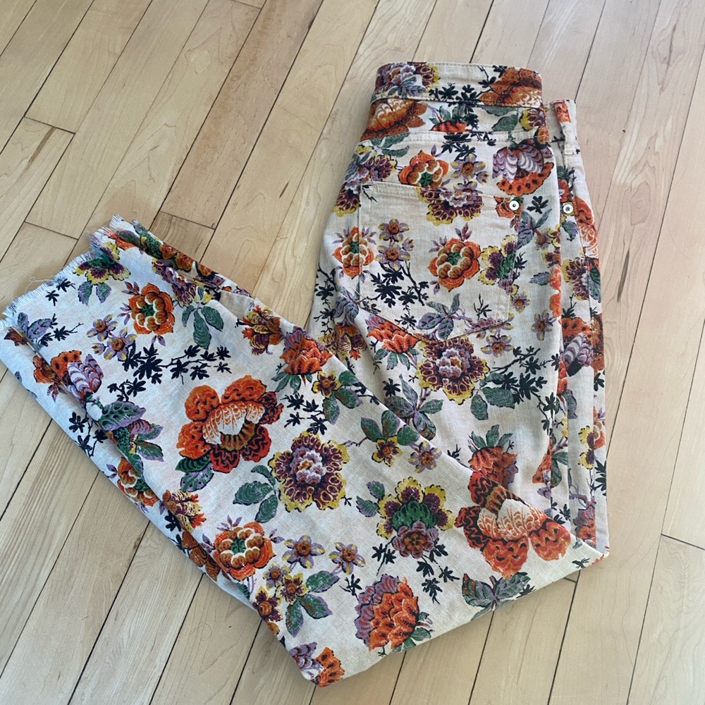 Anthropologie PILCRO Floral-Trim Cream Jeans